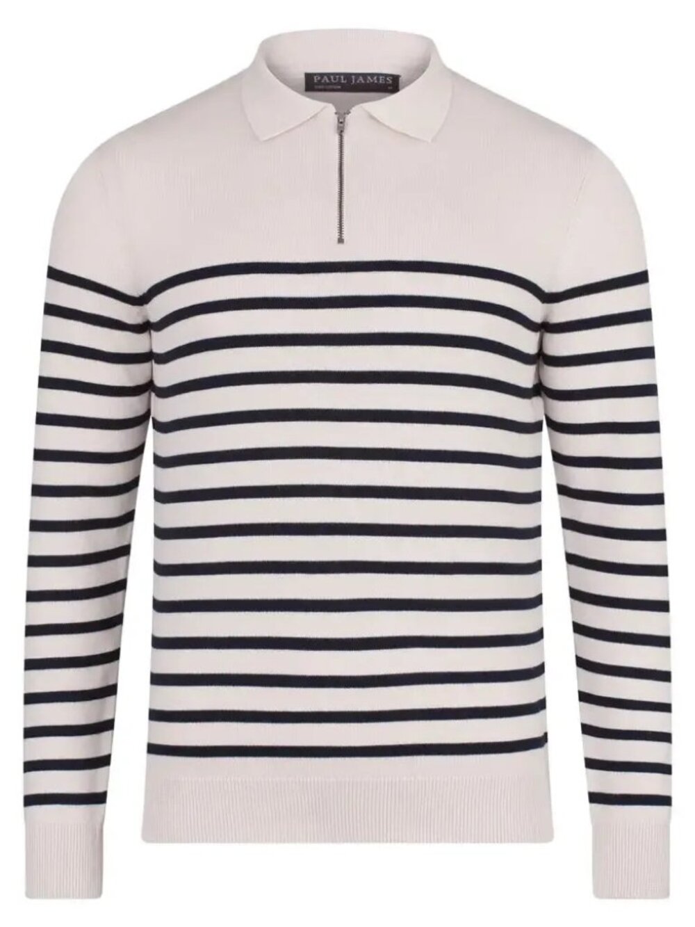 Paul James Cream Breton Stripe Collared Zip Sweater Polo/2513